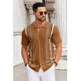 thumbnail image 2 of COOFANDY Mens Knit Polo Casual Stylish Collared Shirt Short Sleeve Crochet Button Down Shirt Beach Vacation Striped Shirts, 2 of 6