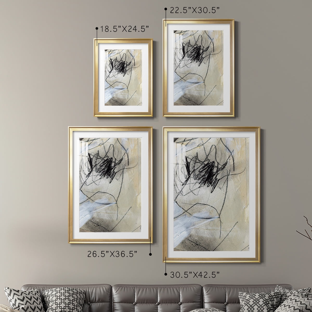 Wexford Home Masked Notes VII Premium Framed Print, 26.5" x 36.5" - Ready to Hang, Gold (Set of 2)