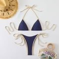 thumbnail image 2 of Sevevn Women's Color Block Triangle Bikini Set Halter Side Tie Thong Two Piece Swimsuit Navy L, 2 of 7