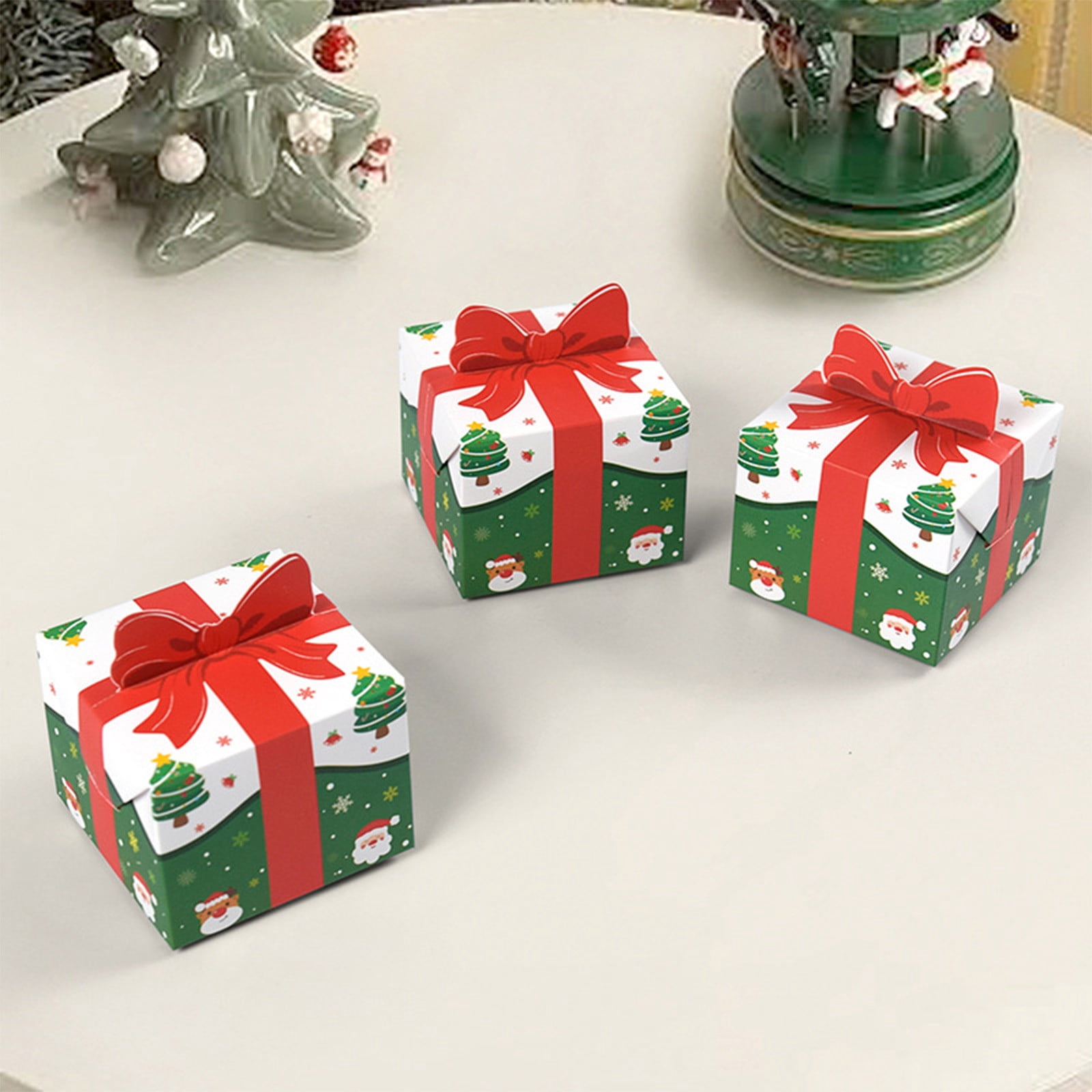 Cadorn 10 PCS 3D Christmas Goody Gift Boxes with Bow for Holiday Xmas Goodie Paper Boxes, School Classroom Party Supplies, Candy Treat Cardboard Cookie Boxes for Gift Giving