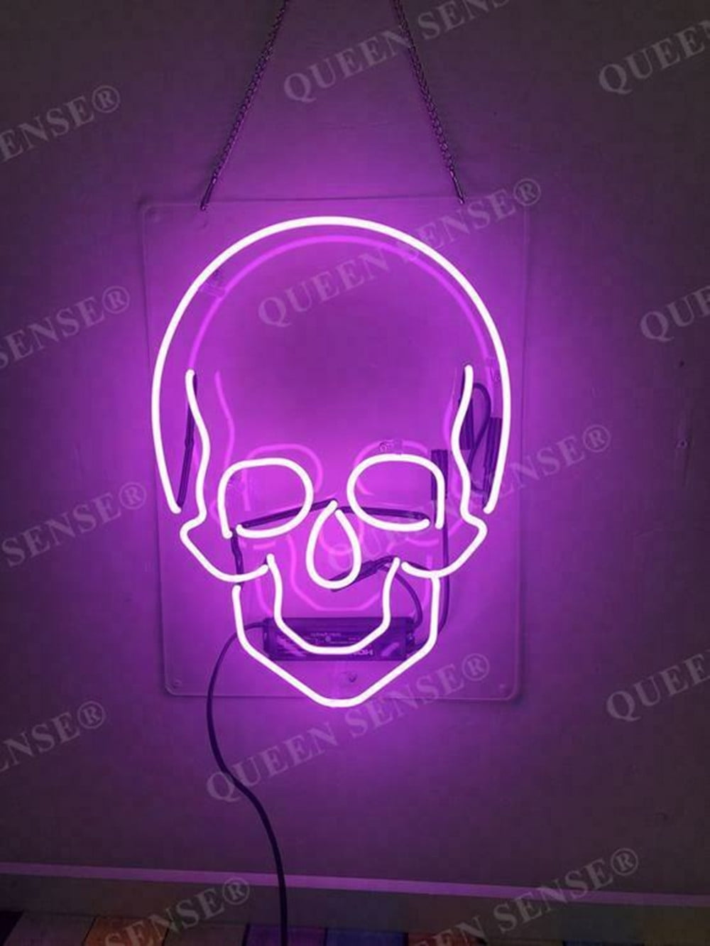 Haunted Skull Sugar White Neon Light Sign 17"x14" Bar Lamp Glass Gift Wall Decor 