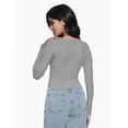 thumbnail image 3 of Women Crew Neck Knitted Crop Shirt Long Sleeve Low Cut Basic Solid Tee Sexy Cutout Blouse Top Streetwear, 3 of 6