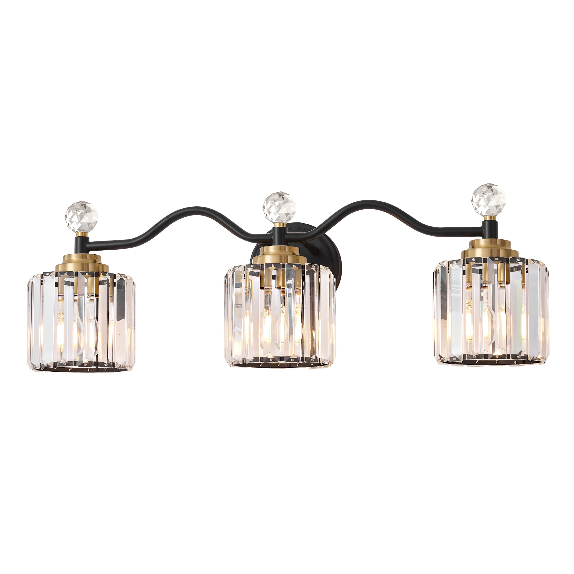 Deyidn 26" Modern 3-Light Black Gold Bathroom Vanity Light - Dimmable Bathroom Transitional Fixture with Crystal Glass Shades