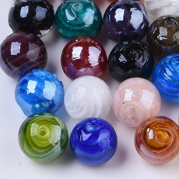 20 pc Handmade Lampwork Beads Pearlized Round Mixed color 14mm Hole: 1.5mm