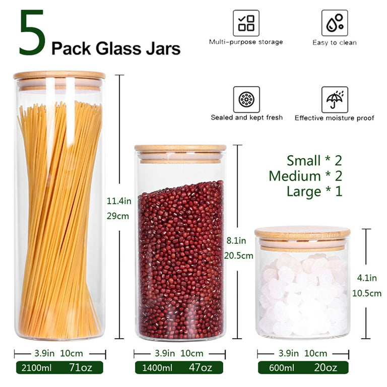COCOYA 32 FL Oz Glass Jars with Bamboo Lid Set, 4Pack UPGRADE Thick Glass  Pantry Storage Canisters Kitchen Clear Food Containers, for Dry Foods Nut