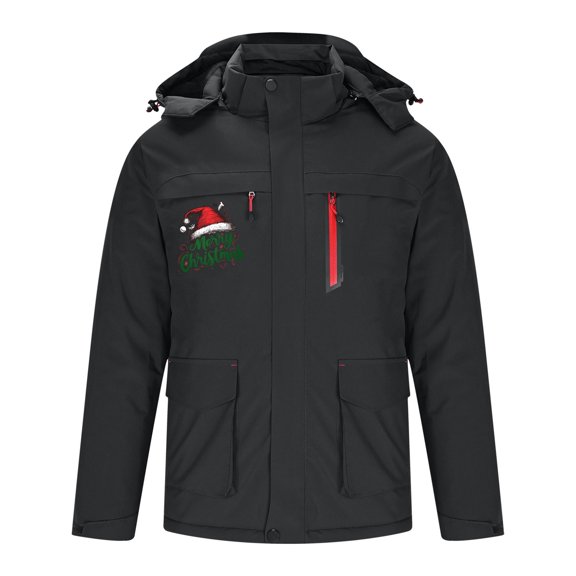 Meresysid Heated Jacket for Men Christmas Printed Casual Hooded Sweatshirt With Multiple Pockets Intelligent Single Control Three Districts Heating And A Jacket Black