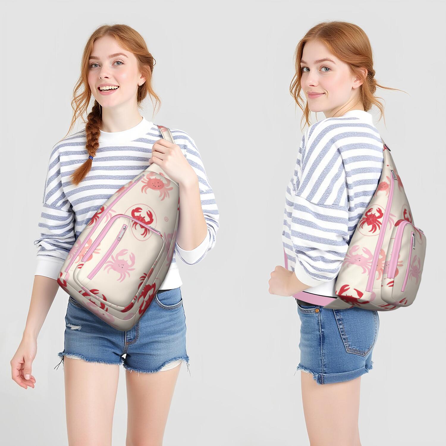 Stylish Chest Sling Bag Marine Adorable Crab Crossbody Shoulder Backpack Adjustable Lightweight Travel Hiking Casual Daypack for Women Men