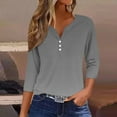 thumbnail image 2 of aidice Womens Tops Casual 3/4 Length Sleeve Notched V Neck Button Comfy Fitting Solid Color Tee Shirts, 2 of 5