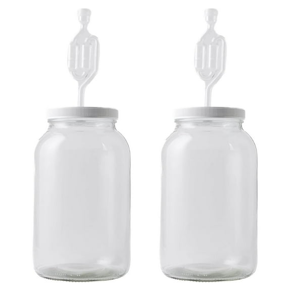 - One Gallon Wide Mouth Jar with Drilled Lid and Twin Bubble Airlock (Pack of 2) | Gallon Glass Jar with Econolock airlocks for brewing, fermentation and pickling