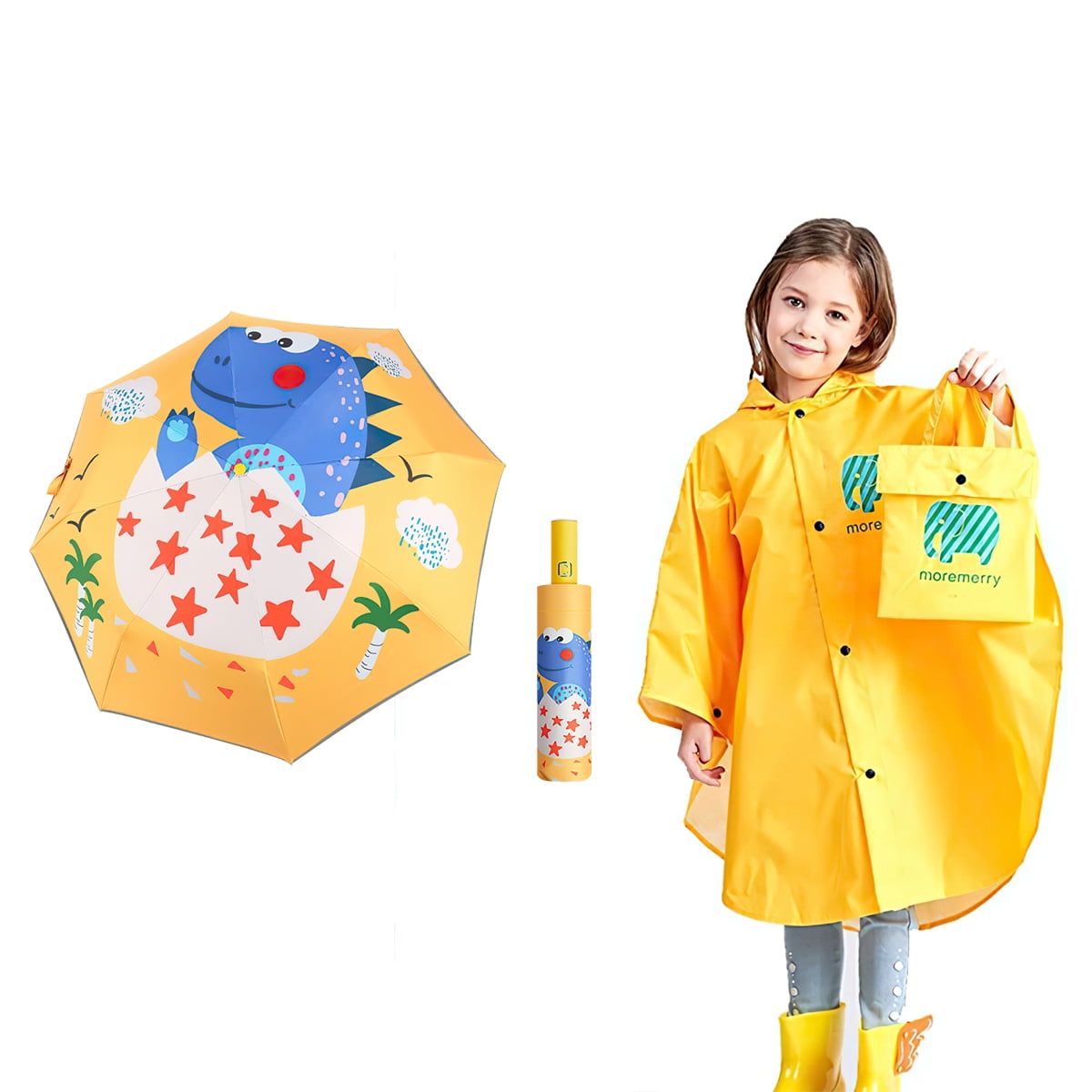 Kepooman L Size Kids Yellow Cartoon Slicker & Yellow Portable Fully Automatic Children's Umbrella, Cartoon Raincoat with Children's Brim & Storage Bag Kepooman L Size Kids Yellow Cartoon Slicker & Yellow Portable Fully Automatic Children's Umbrella, Cartoon Raincoat with Children's Brim & Storage Bag