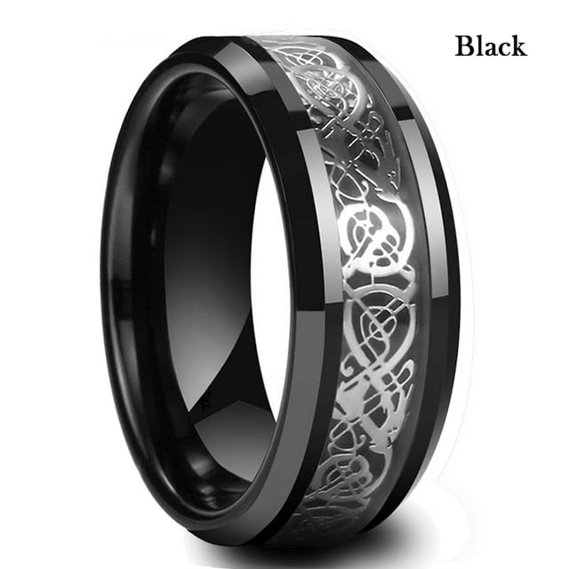 Fashion Men's 8mm Red Tungsten Wedding Celtic Dragon Rings Inlaid Blue Zircon Stainless Steel Green Carbon Fibre Rings For Men G 9