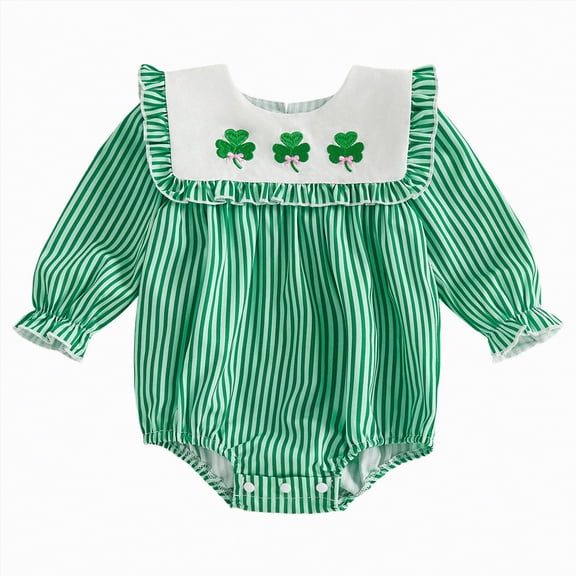 mgoYE My First St Patricks Day Baby Girl Outfit Newborn Shamrock Bubble Romper Infant Cute Onesie Spring Summer Clothes(Green,6-12 Months)