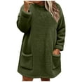 thumbnail image 3 of lcziwo Womens Fleece Oversized Sweatshirts Long Sleeve Round Neck Fuzzy Pullover Winter Warm Long Tops with Pockets, Army Green, XXXXXL, 3 of 5