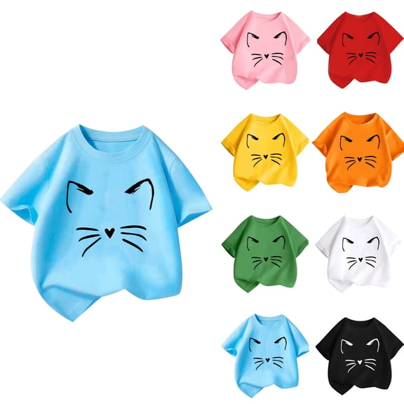 Lovzfmll T-Shirts for Boys & Girls, Cat Print Short Sleeve Tee, Casual Loose Fit Pullover Graphic Tees for Toddler 2-4 Years