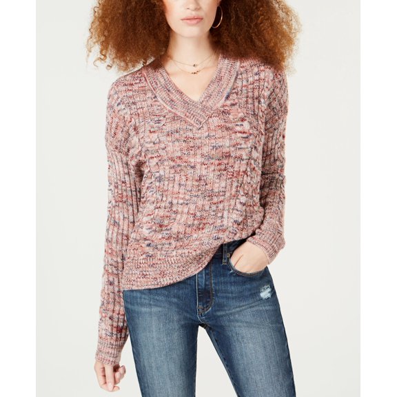 American Rag Juniors Off The Shoulder Mixed Knit Sweater Canyon Rose 2XL