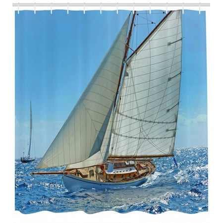 Nautical Shower Curtain Sailboat On The Sea Regatta Race Yacht