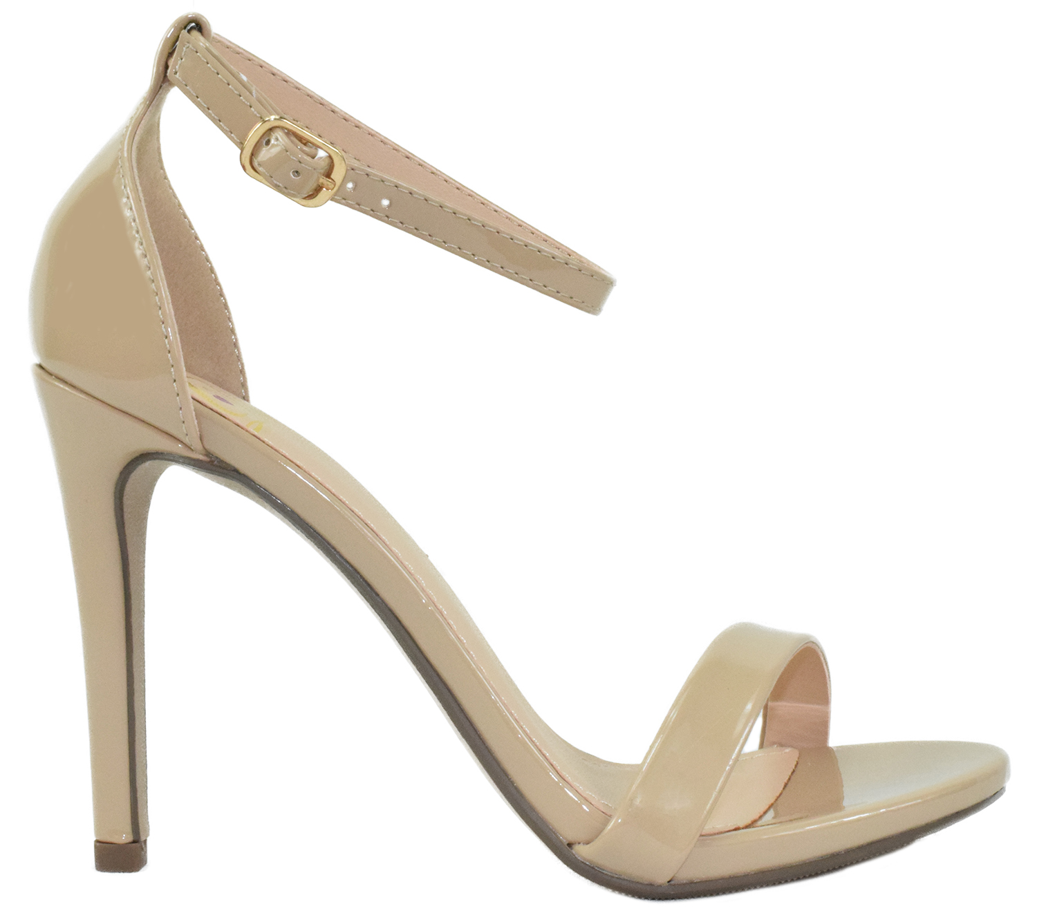Dark Beige Delicious Jaiden Women Patent Leatherette Open Toe Ankle Strap Stiletto Sandal Pump