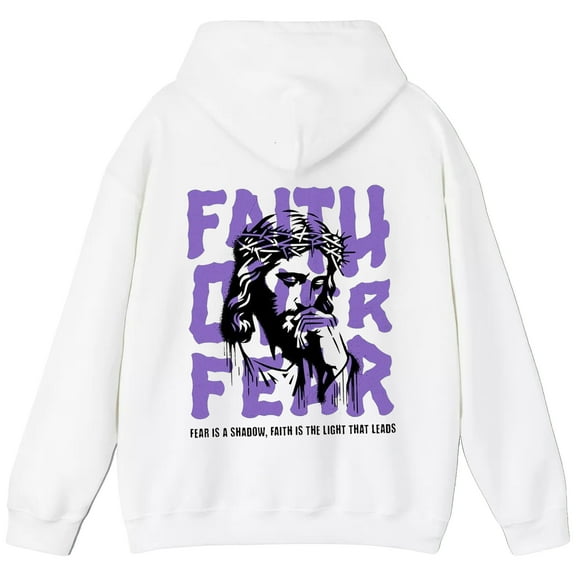 Faith Over Fear Christian Hoodie – Jesus Crown of Thorns Graphic Back Print, Inspirational Bible Verse Sweatshirt