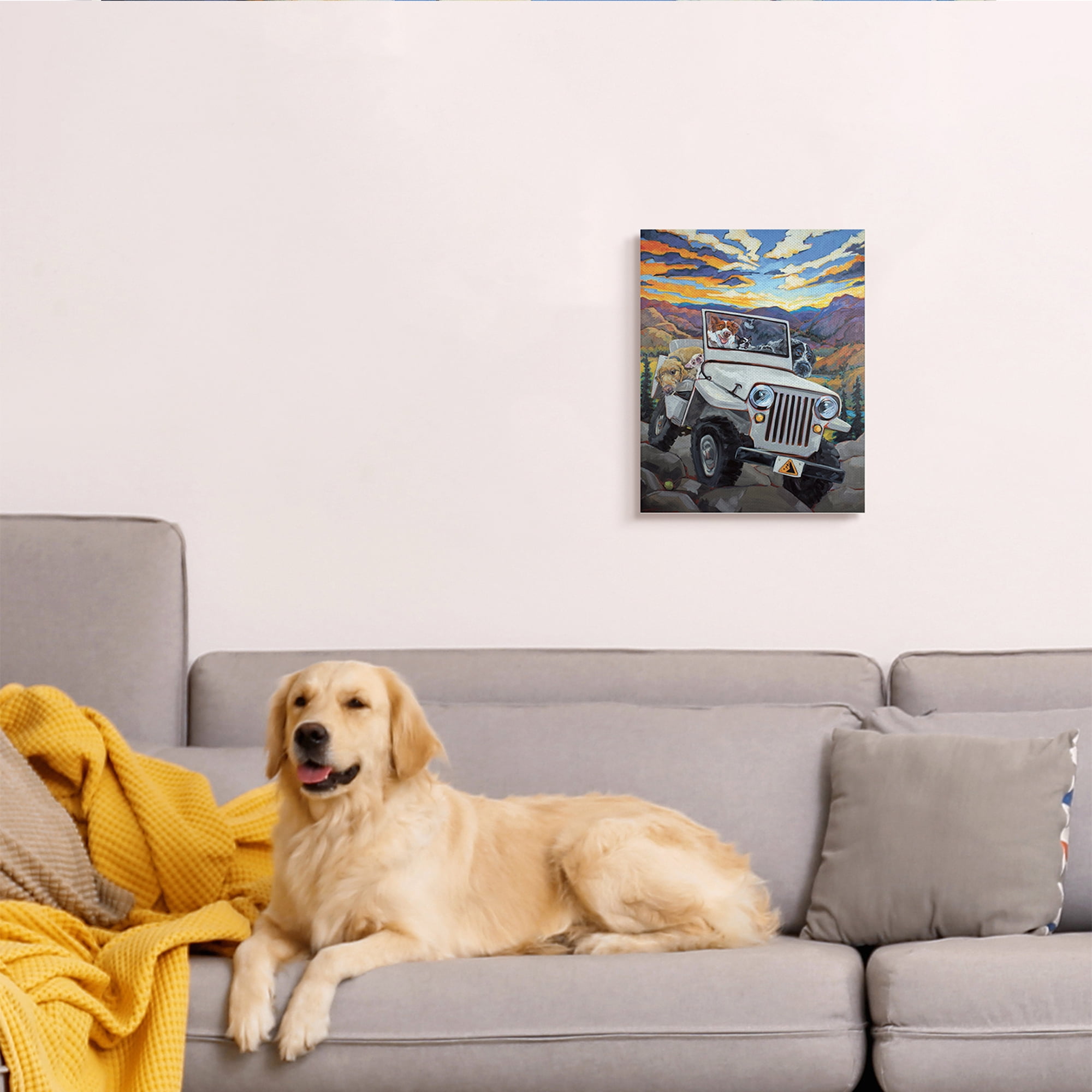 Stupell Industries Dogs Off-Roading Desert Drive Mountain Sunset Animals & Insects Painting Gallery Wrapped Canvas Art Print Wall Art, 16 x 20