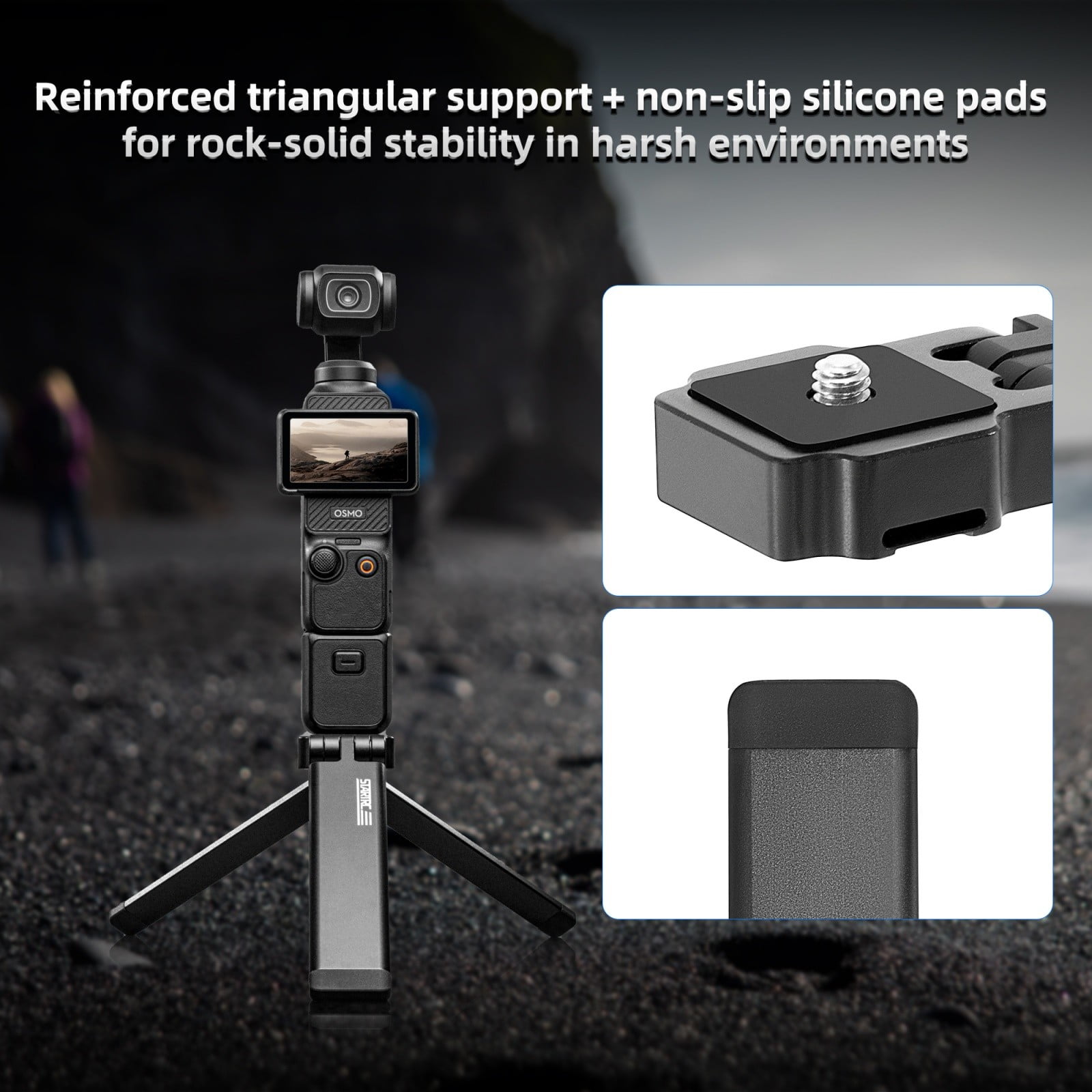 STARTRC Magnetic Foldable Tripod for Action Cameras, GoPro, DJI Pocket, Insta360 – 3-in-1 Aluminum Alloy Mini Tripod, Selfie Stick & Magnetic Mount with 250° Adjustable Head
