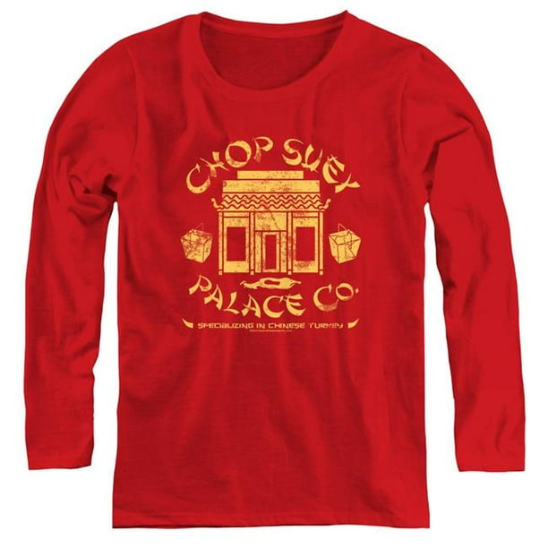 Trevco Vêtements de Sport WBM650-WL-1 Womens une Histoire de Noël & Chop Suey Palace Co T-Shirt à Manches Longues & 44; Rouge - Petit