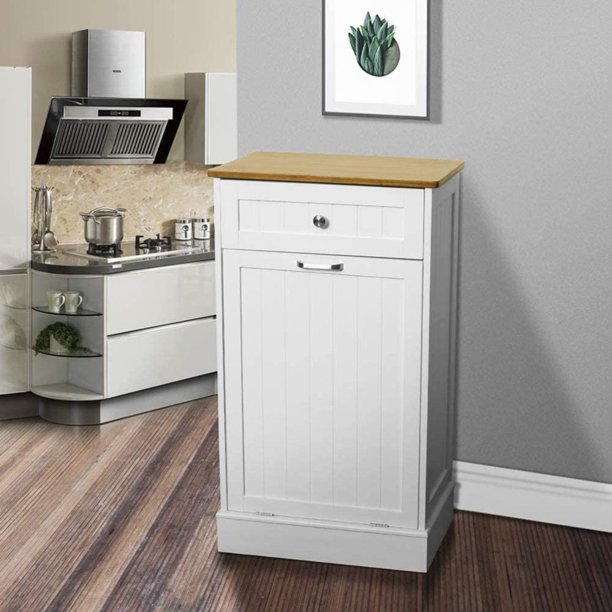 MilcTabe Wooden Tilt Out Trash Free Standing Kitchen Trash Can