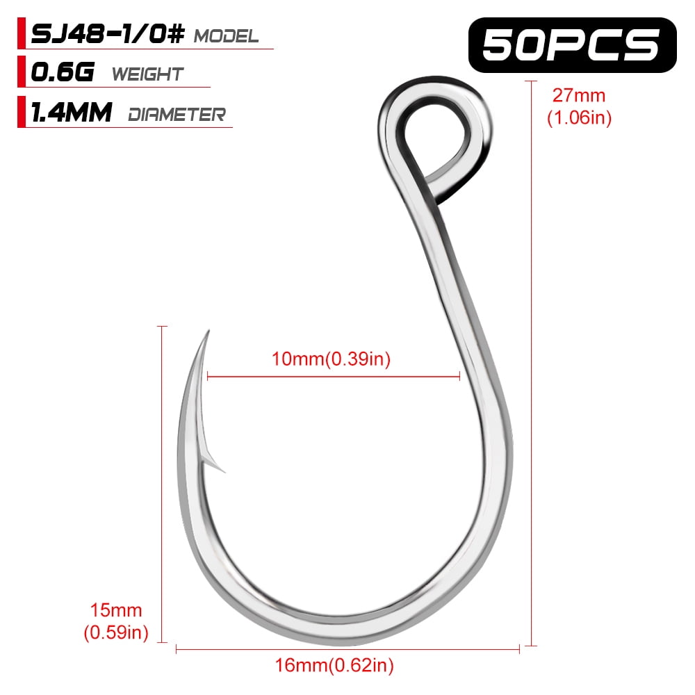 50pcs/lot 1/0-11/0 Strong Stainless Steel Jigging Hook Jig Big Fishing Hook Saltwater Fish Hook