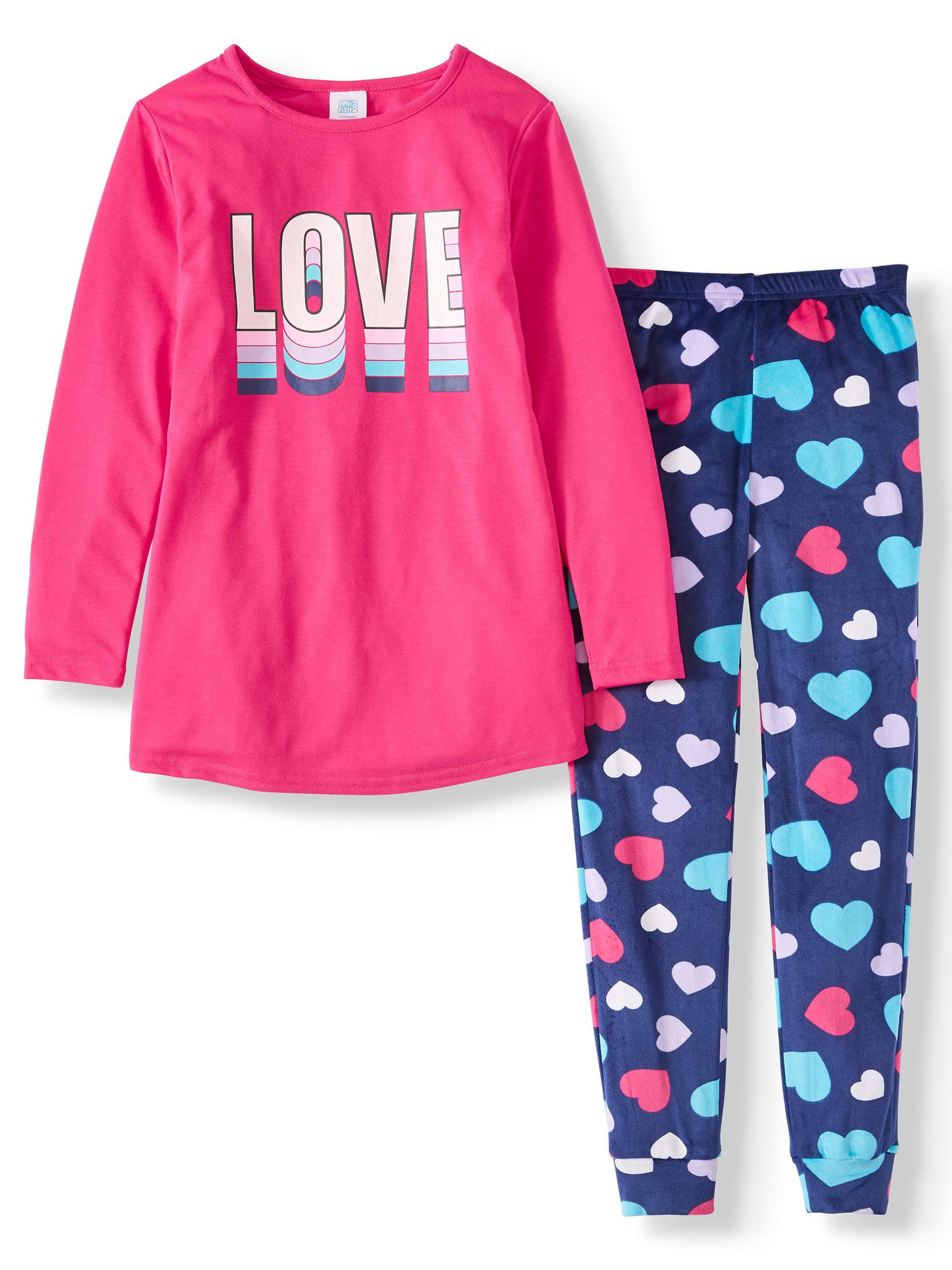 Jellifish Kids Girls Holiday 2 Piece Pajama & Hat Set Long Sleeve Top & PJ Pants