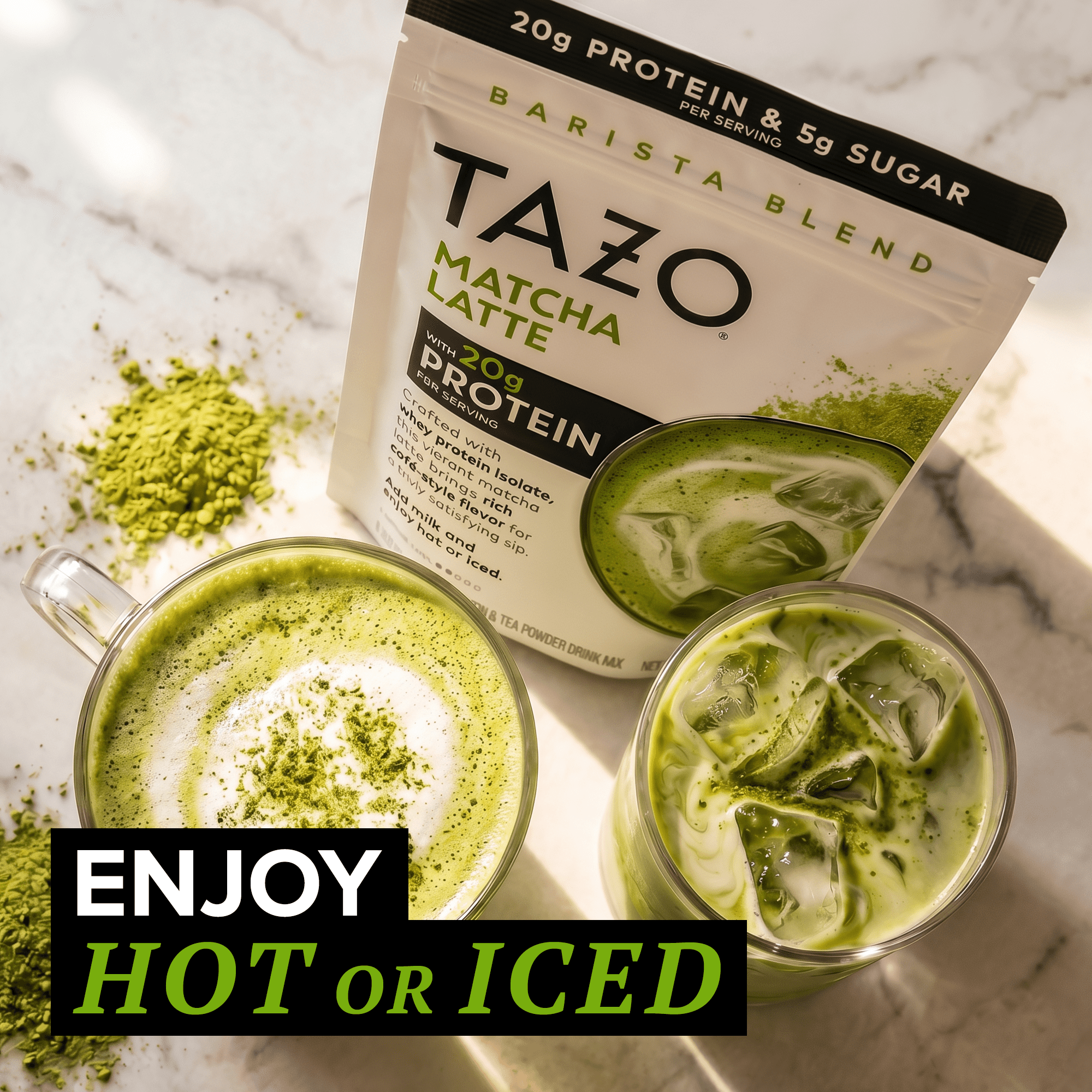 TAZO Protein Matcha Latte Powder with Whey Protein Isolate, 8oz Pouch, 8 Servings