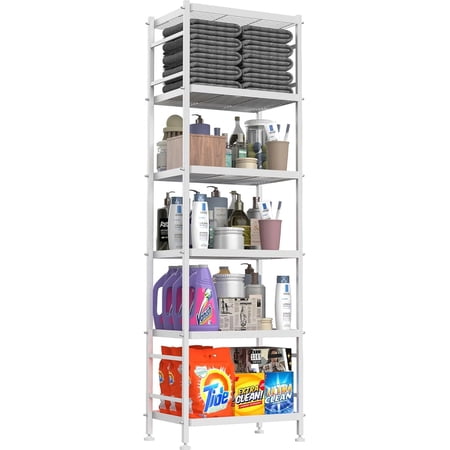 6-Wire Shelving Metal Storage Rack Shelves,Standing Storage Shelf Units for Laundry Bathroom Kitchen Pantry Closet(White,16.9L x 12.8W x 62H)