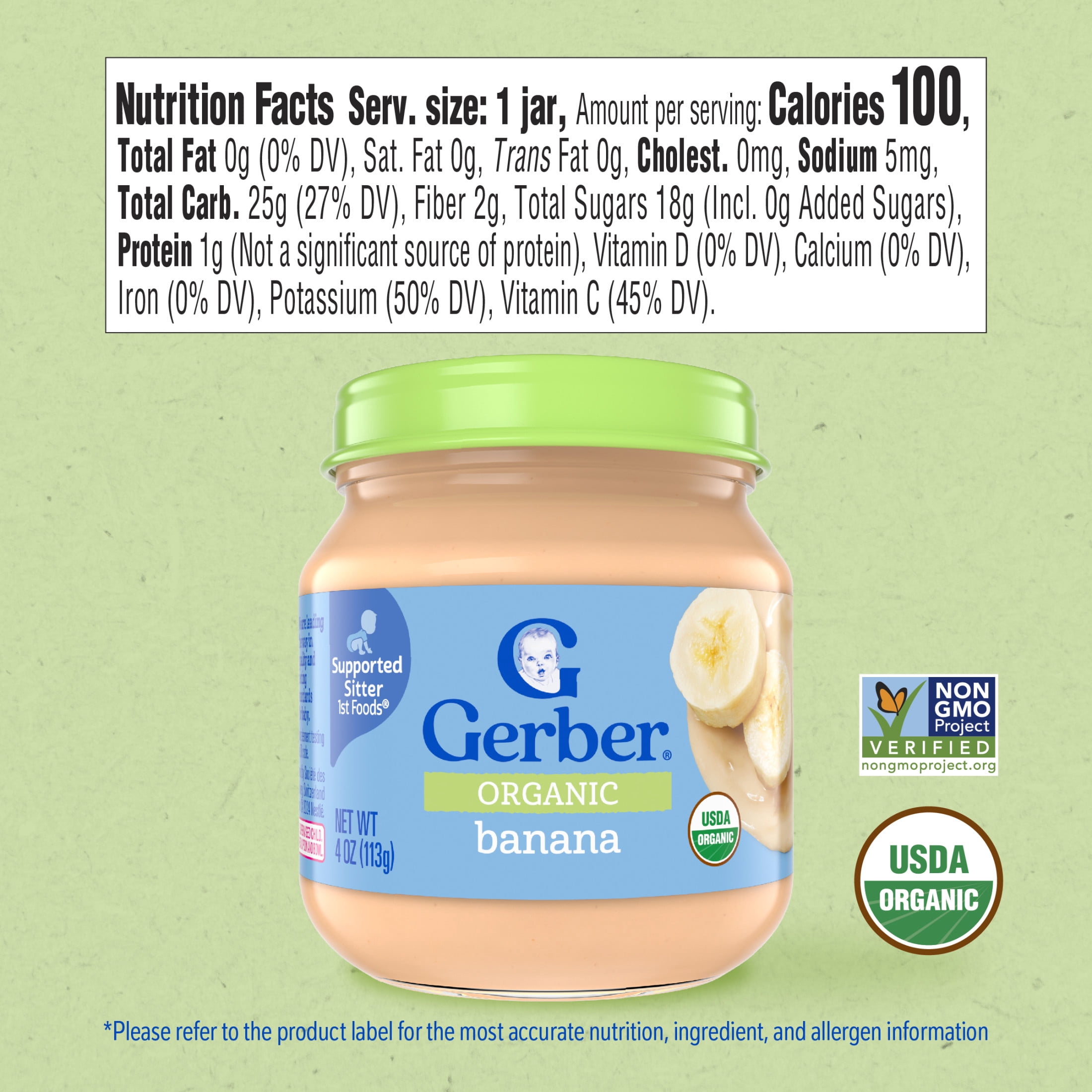 (3 pack) Gerber Organic Stage 1 Baby Food Puree, Banana, 4 oz Jar