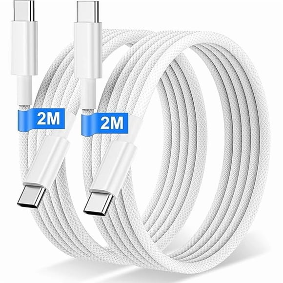 LujingZ USB C to USB C Charger Cable 2M 2Pack, 60W Nylon Braided USB C to C Cable Original Fast Charge Type C Data Cable for Apple iPhone 17 16 15 Pro Plus , Samsung Galaxy S25 S24, MacBook Air