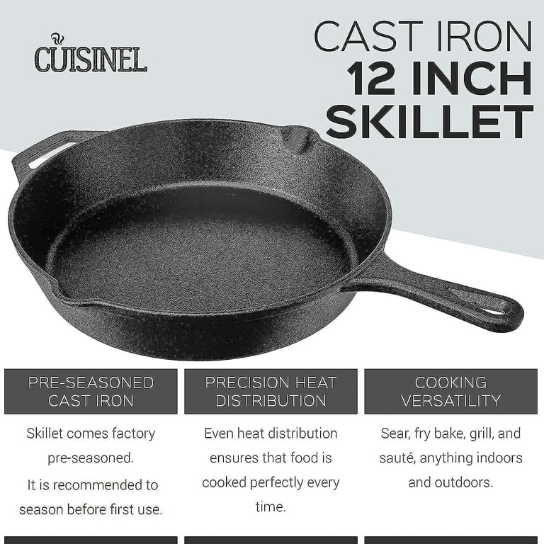 CAST IRON SKILLET with Lid Pre-Seasoned Frying Pan Scraper Holder 8  CUISINEL