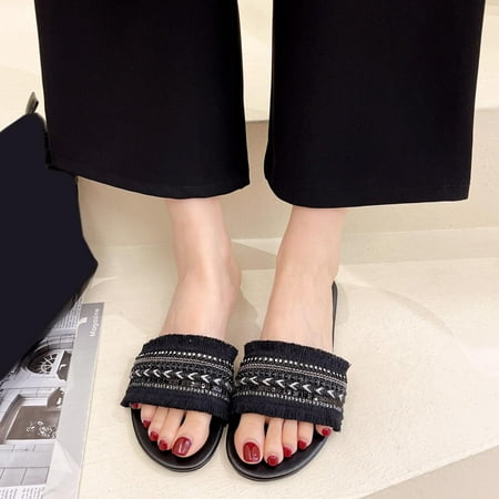 

Fashion Summer Women Slippers Fabric Ethnic Style Color Matching Flat Light Casual Womens Slippers Wide Width Fuzzy Slipper Socks for Women Sunflower Slippers for Women Heated Slippers Women Slippers