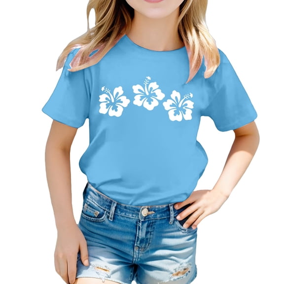Fshinging Funny T Shirts for Girls Toddler Tops Printed Round Neck Short Sleeved Shirt Shirt Casual Crewneck Basic Tees Size 10-11 Years