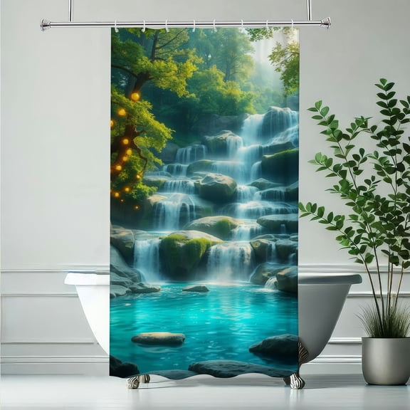 RKSupls Shower Curtain, Magical Jungle Cascade Waterproof Polyester Shower Curtain with Hooks for Chic Elegant Home Bathtub Bathroom Decor Washable Curtains