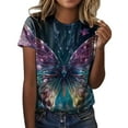 thumbnail image 1 of Fvwitlyh Femmes Coton T-Shirts Femmes Mode Col Rond Manches Courtes Vacances d'Été T-Shirts Papillon Impression Blouse Tops Marine, XXL, 1 of 4
