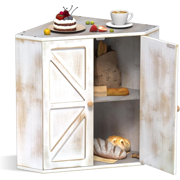 Corner Bread Box for Kitchen Counter Double Layer Bamboo Bread Storage Container Large Capacity Bread Storage Bin Farmhouse Breadbox Organizer