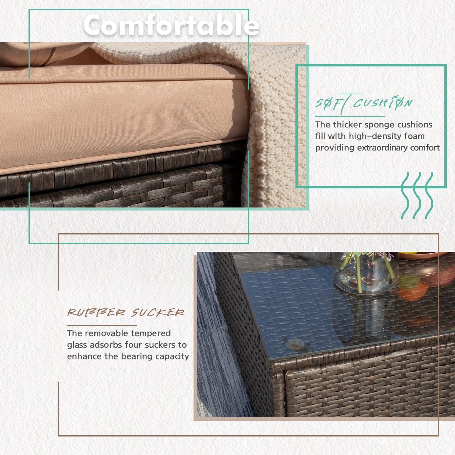 Lacoo 6-Piece Steel Frame Outdoor PE Wicker Conversation Set, Beige
