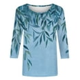 thumbnail image 7 of CYMMPU 3/4 Sleeve Round Neck Blouses for Women Dressy Casual Tunic Tops Spring Tops Loose Fit Floral Printed Fall Trendy Shirts Lightweight Basic Tees Blue S, 7 of 7
