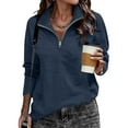 thumbnail image 6 of YOIAVAIOY Womens Solid Polo Sweatshirt Long Sleeve Quarter Zip Sweatshirt Winter Fleece Casual Pullover Tops with Kangaroo Pocket Navy S, 6 of 10