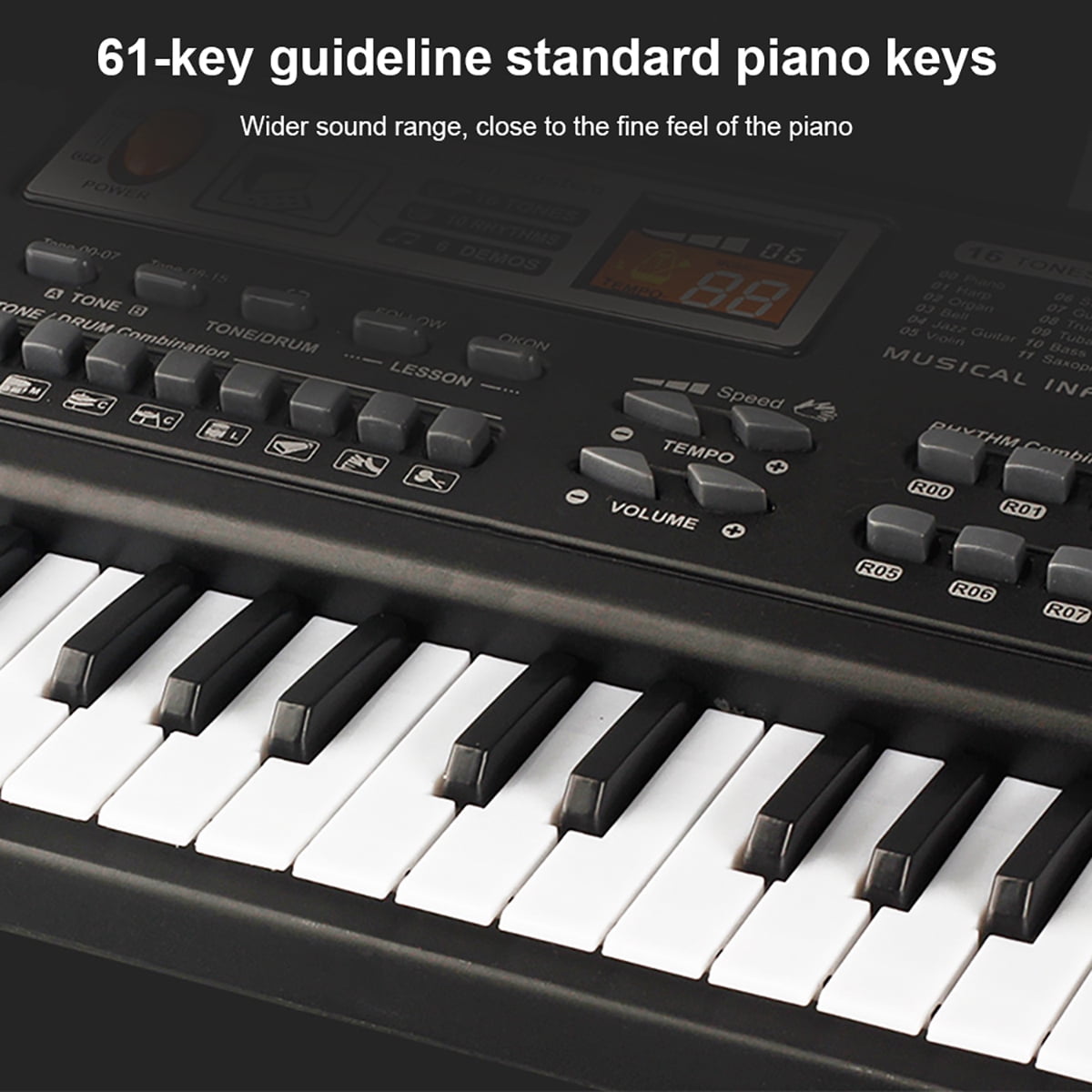Hvxrjkn 61 Key Keyboard Piano, Digital Electronic Musical Keyboard, for Beginner Electric Piano Keyboard Set with USB cable, Microphone - Black