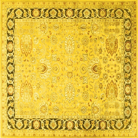 Ahgly Company Machine Washable Indoor Square Persian Yellow Traditional Area Rugs, 5' Square