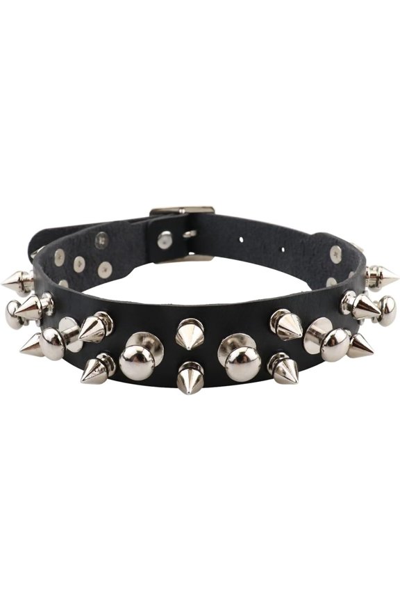 Punk Rivets Choker Gothic Necklace PU Leather Collar Adjustable Size