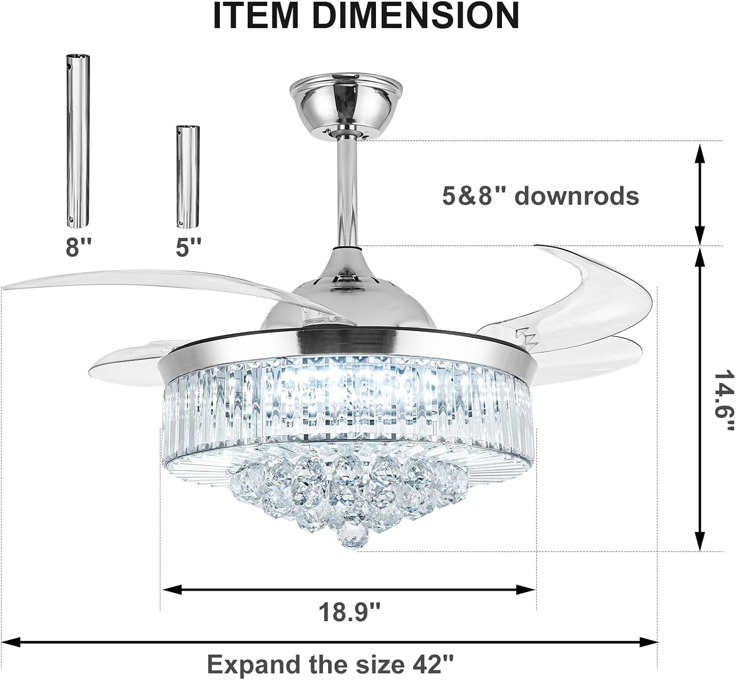 42-Inch Ceiling Fan Light with remote control, 3 colors and 6 speeds, modern indoor recessed ceiling fan light suitable for living room, bedroom and dining room (Silver).