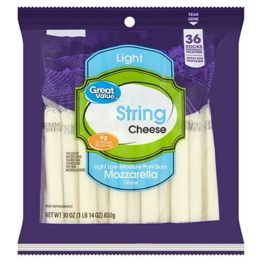 Great Value String Light Part-Skim Mozzarella Cheese Sticks, 36 oz Bag, 36 Ct (Refrigerated)