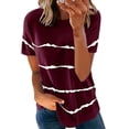 thumbnail image 2 of Women Short Sleeve T Shirt Casual Style Round Neck Stripes Pattern Breathable Women Summer T Shirt  for Office ANGGREK Otros, 2 of 5