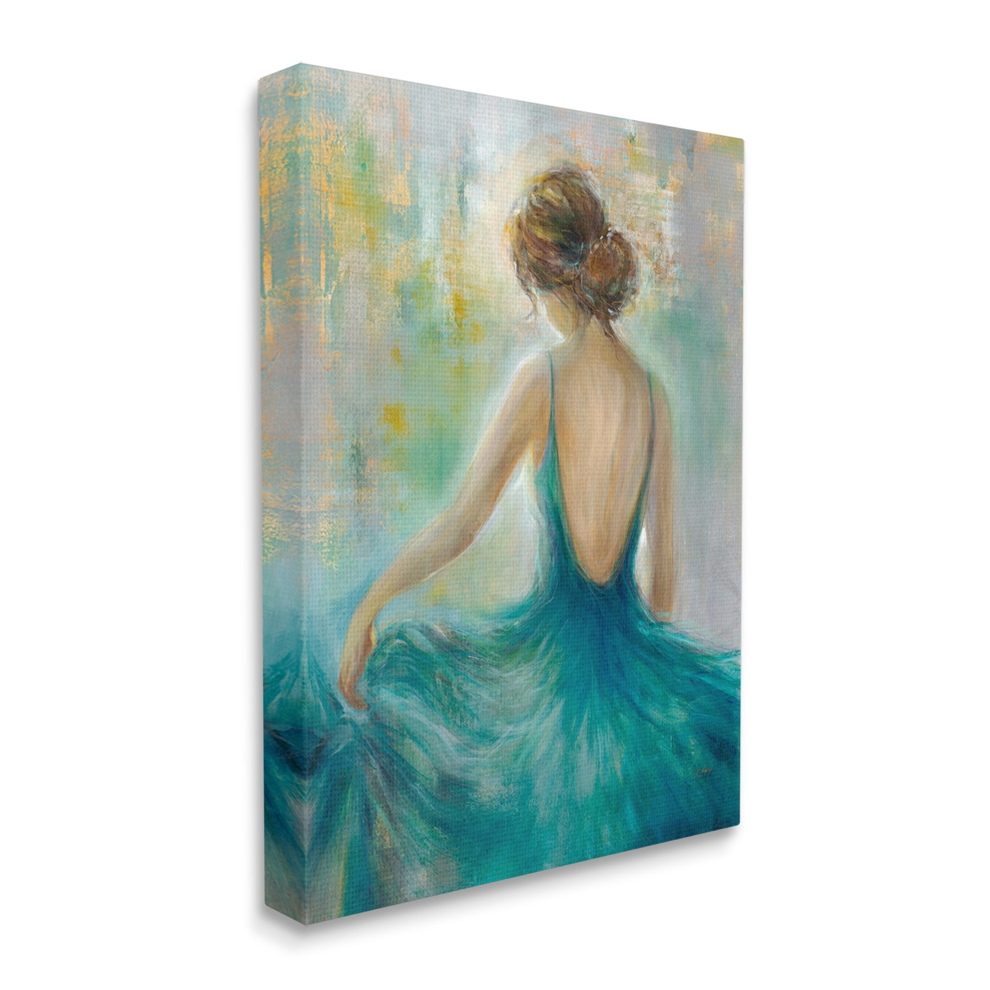 Stupell Industries Woman Green Dress Painting Beauty & Fashion Painting Gallery Wrapped Canvas Print Wall Art