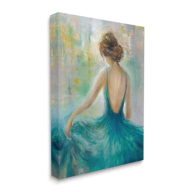 Stupell Industries Woman Green Dress Painting Beauty & Fashion Painting Gallery Wrapped Canvas Print Wall Art