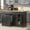 Black, variant on Winkalon 55.1" Kitchen Island with Power Outlet & Drop Leaf, Rolling Carts with Trash Storage Cabinet, Morden Island Table for Kitchen, Dining Room, Trash Can Cabinet with Hidden Casters
